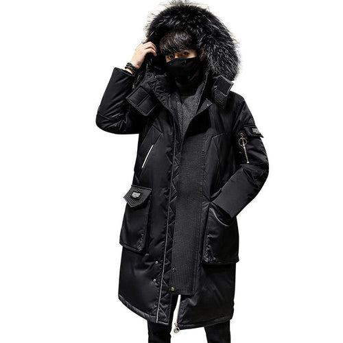 2021 new winter down jacket men's long fashion brand overalls hooded coat men's casual white eiderdown down jacket
