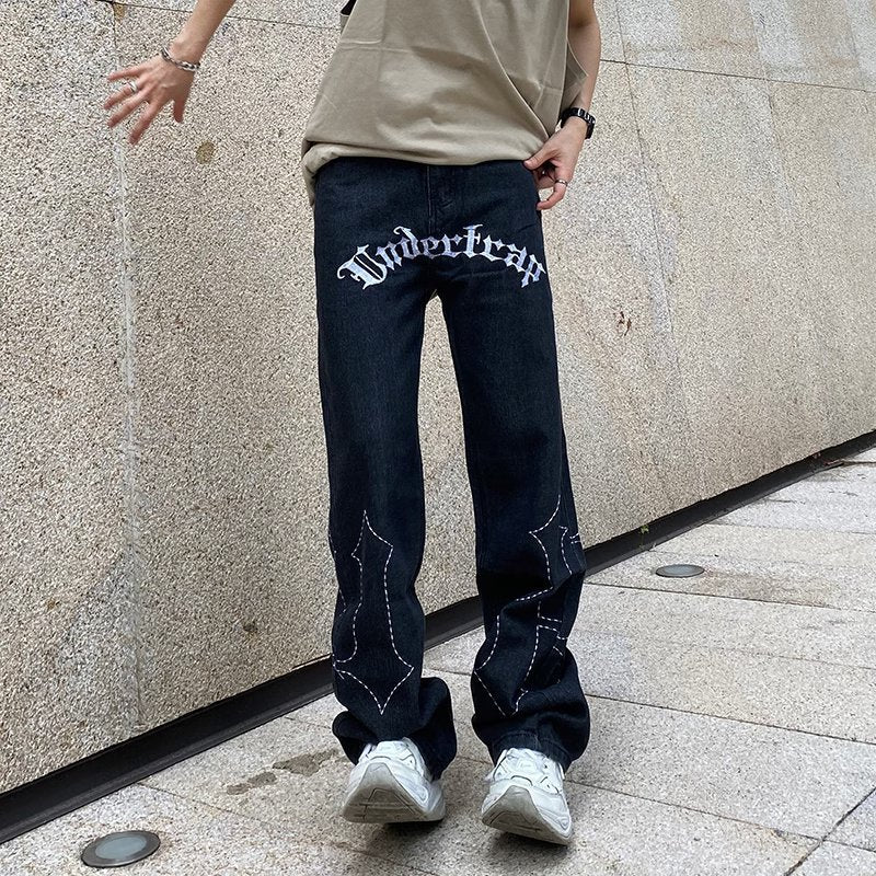 Loose straight tube fashion men simple straight foot jeans youth popular new pants zipper fashion summer everything