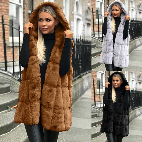 Amazon explodes 2019 hot selling hooded coat imitation fur women's vest cardigan women