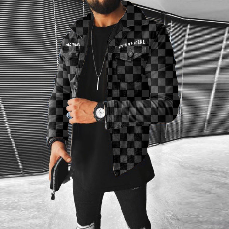 2529* Europe and the United States autumn winter fashion fashion casual coat multi-pocket checkerboard cargo jacket type men