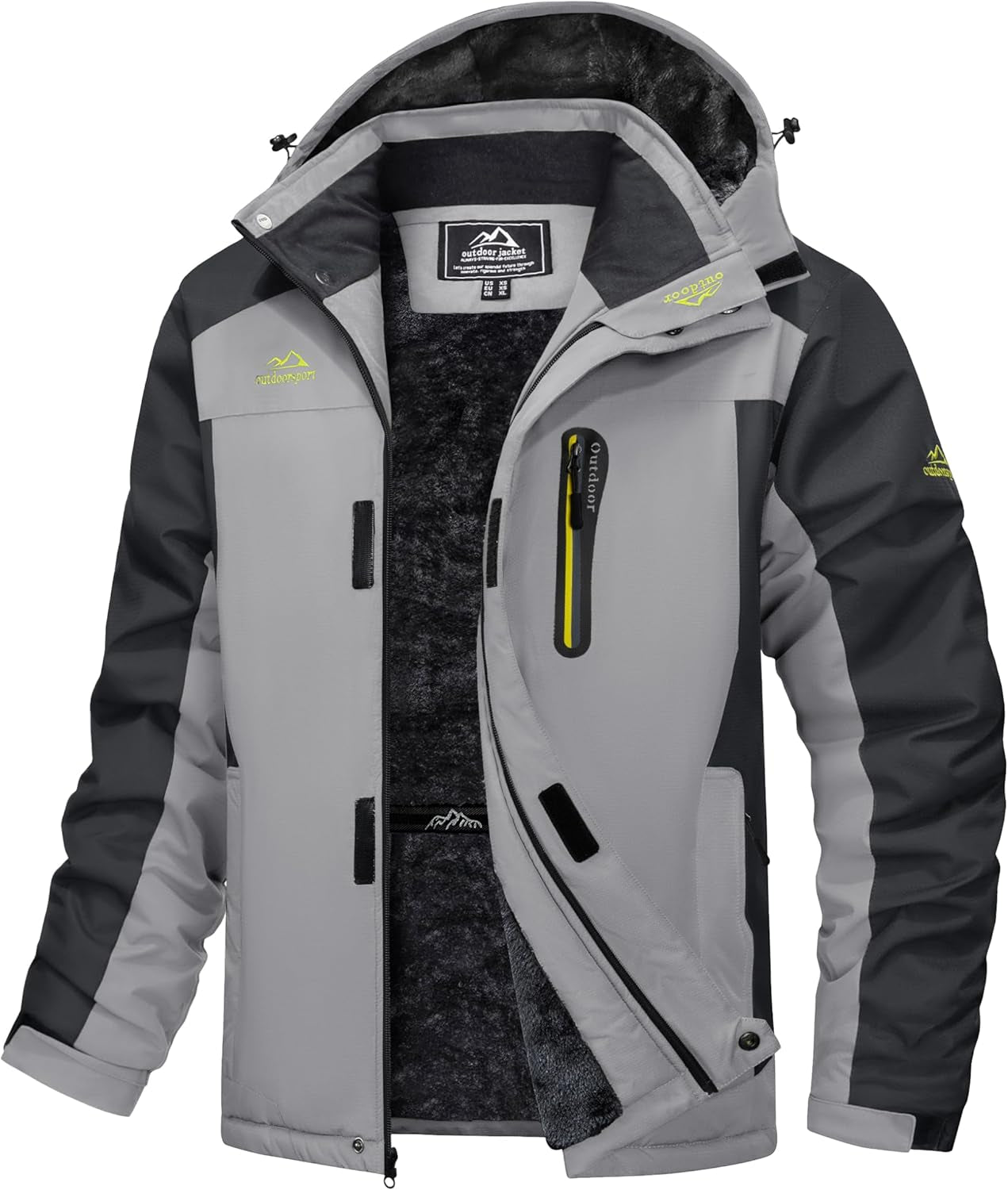 Men's Waterproof Winter Jacket Featuring Fleece Lining, Hood, and Multiple Pockets for Skiing and Snowboarding