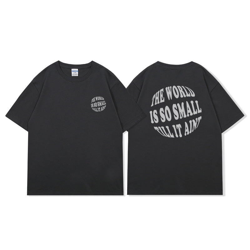 2023 spring and summer heavy cotton loose American tide brand T-shirt men's top oversize off shoulder printed half sleeve