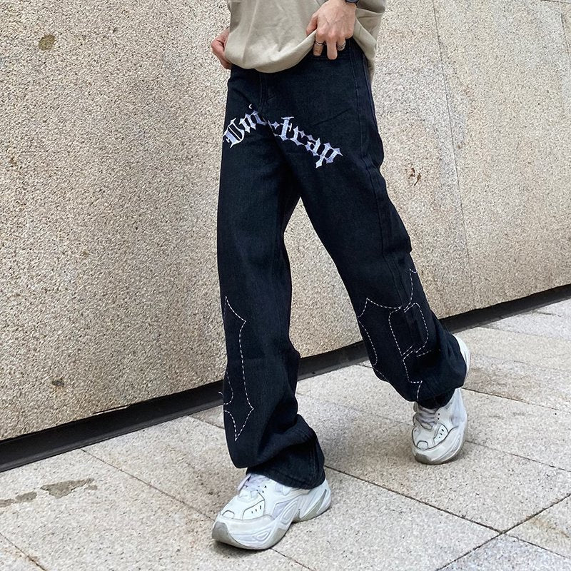 Loose straight tube fashion men simple straight foot jeans youth popular new pants zipper fashion summer everything