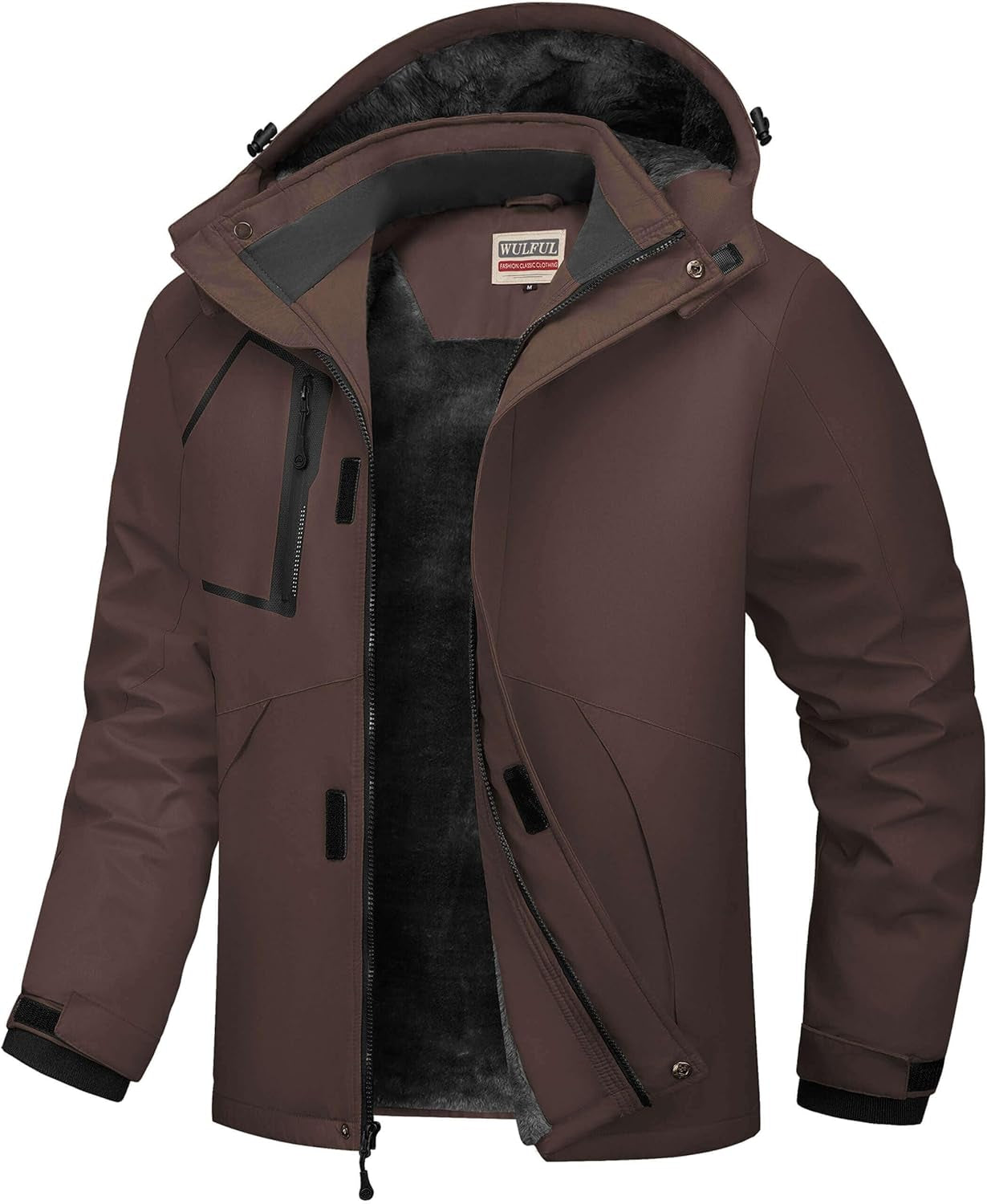 Men's Waterproof Ski Jacket - Insulated Windproof Winter Coat with Fleece Lining and Hood