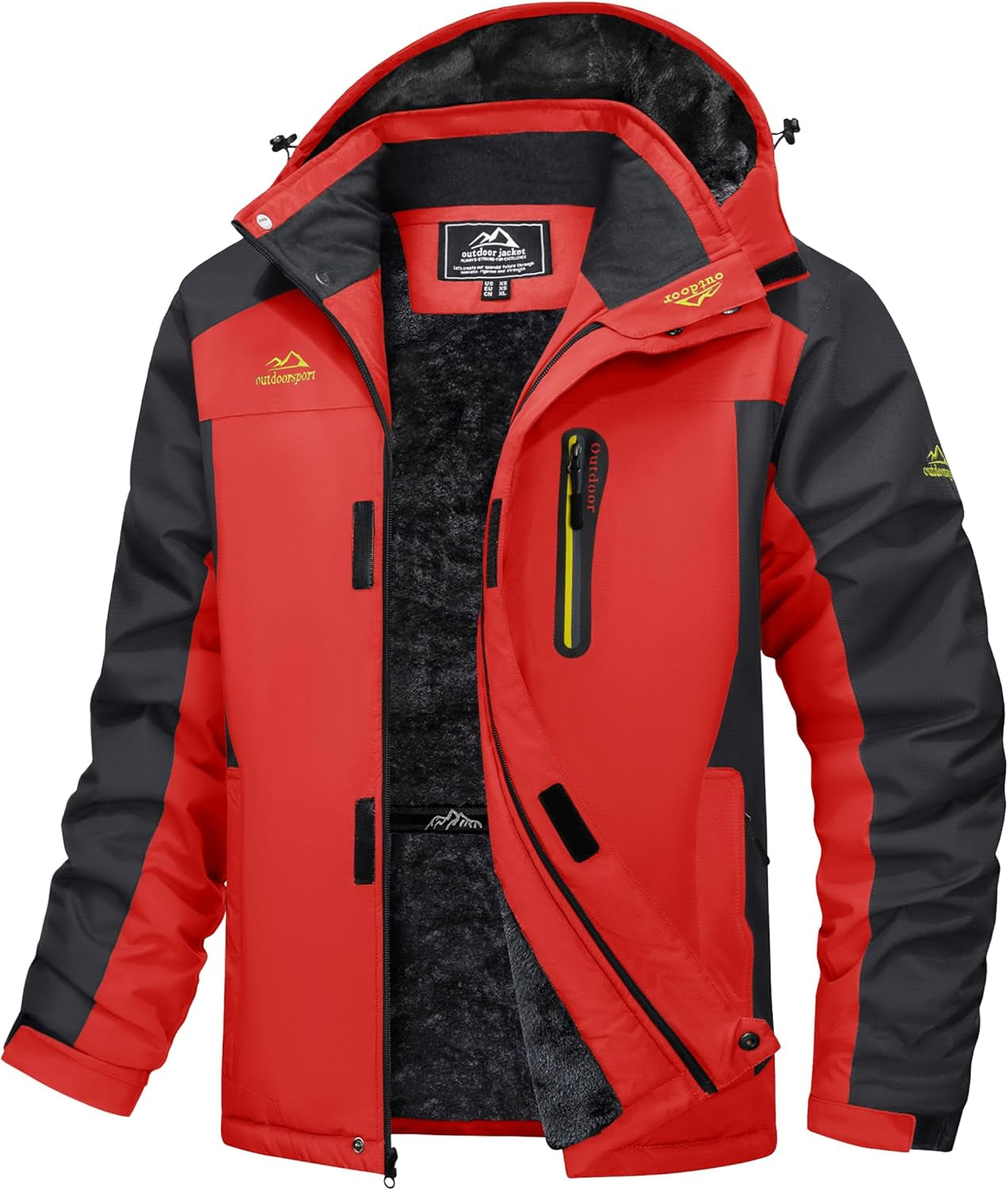 Men's Waterproof Winter Jacket Featuring Fleece Lining, Hood, and Multiple Pockets for Skiing and Snowboarding
