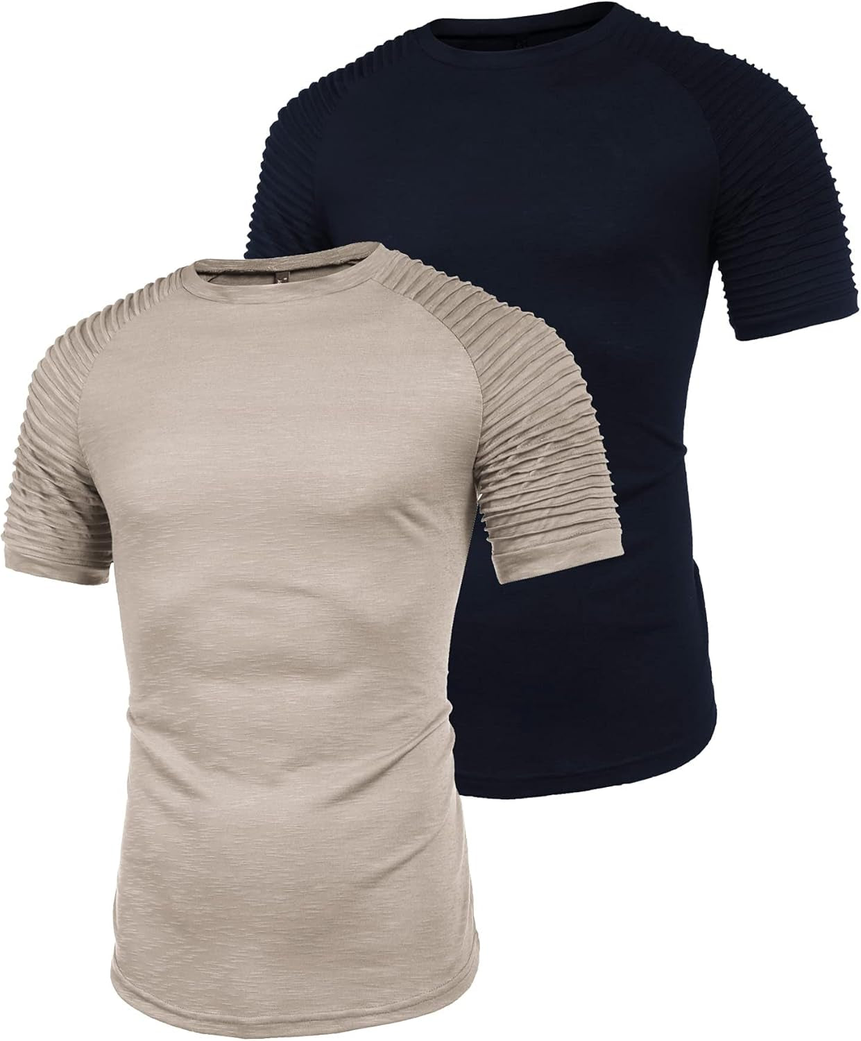 Elevate Your Workout with Our Mens 2-Pack Fitted T-Shirts - Stylish Pleats Sleeve Muscle Gym Tees