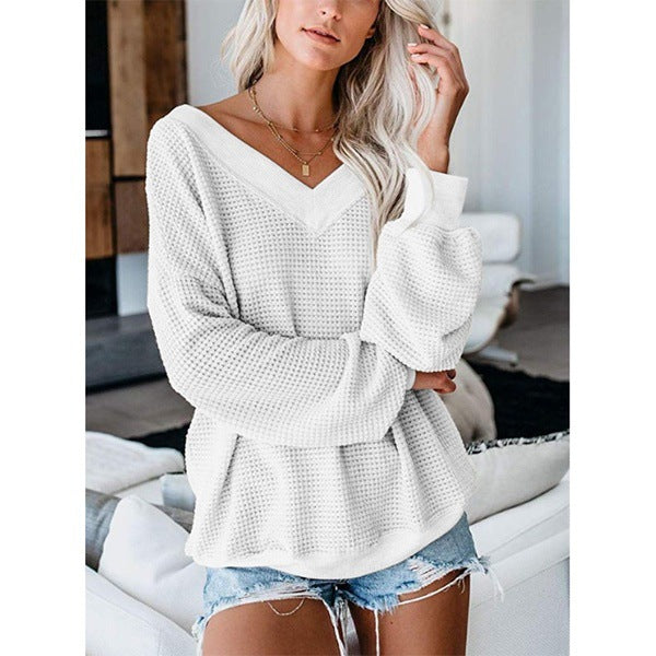 Chic V-Neck Checkered Knit Sweater