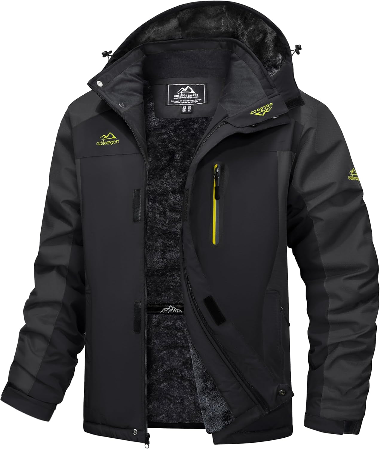 Men's Waterproof Winter Jacket Featuring Fleece Lining, Hood, and Multiple Pockets for Skiing and Snowboarding