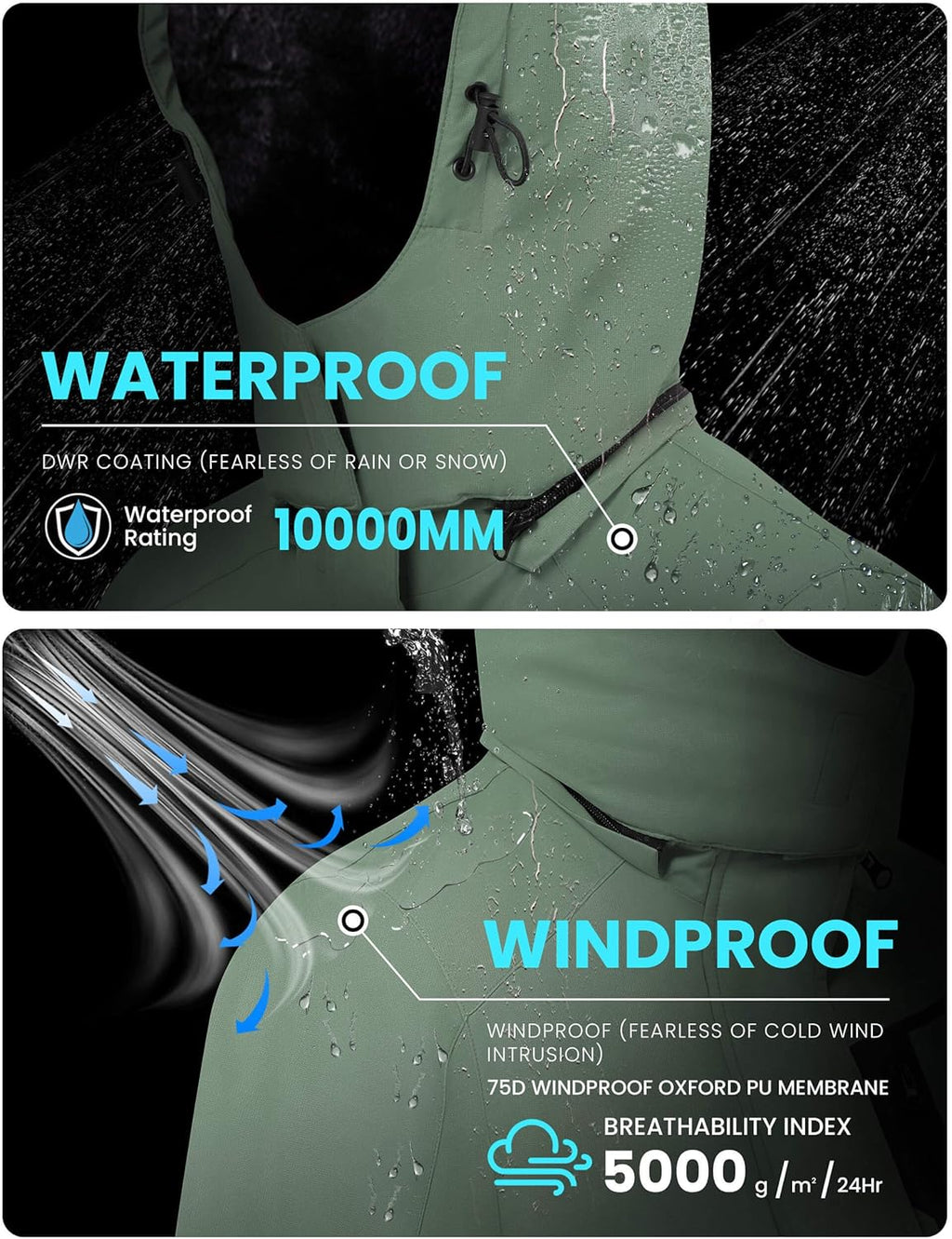 Men's Waterproof Ski Jacket - Insulated Windproof Winter Coat with Fleece Lining and Hood