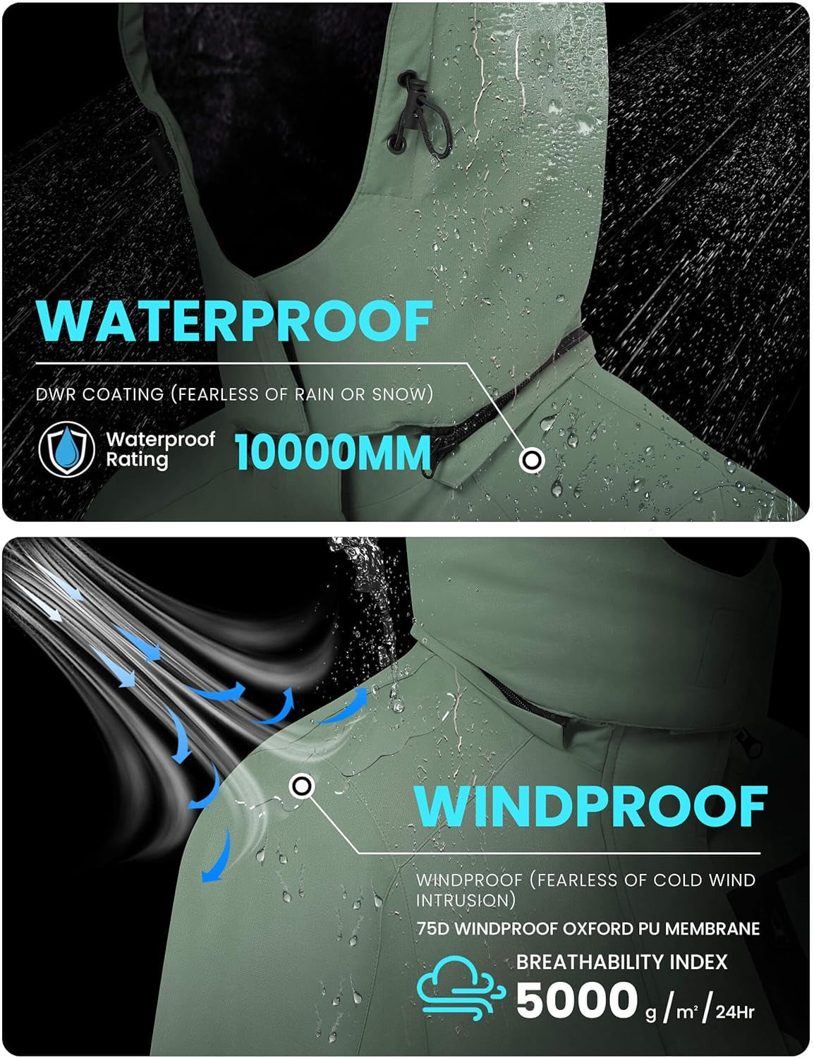 Men's Waterproof Ski Jacket - Insulated Windproof Winter Coat with Fleece Lining and Hood