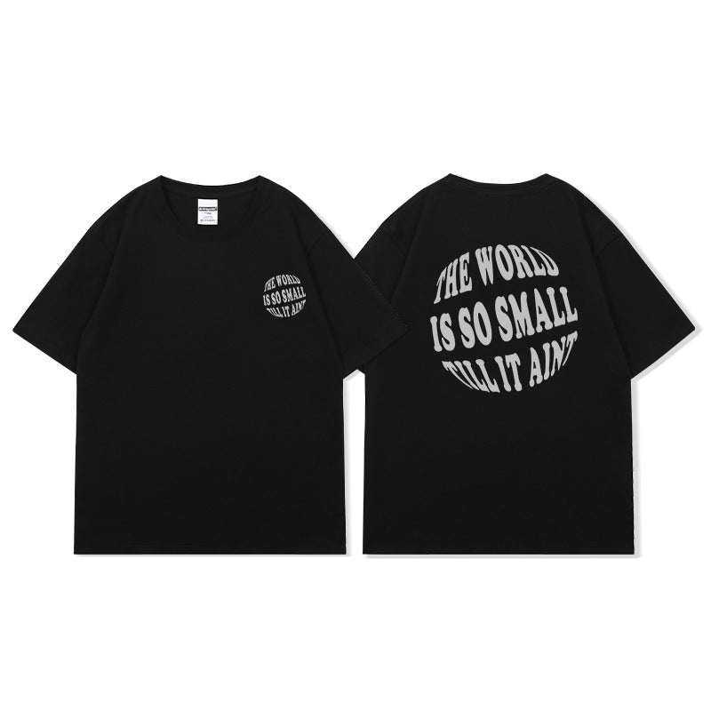 2023 spring and summer heavy cotton loose American tide brand T-shirt men's top oversize off shoulder printed half sleeve