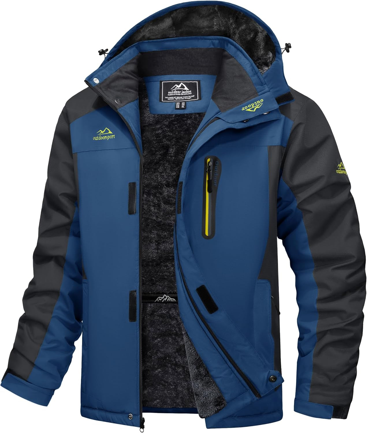 Men's Waterproof Winter Jacket Featuring Fleece Lining, Hood, and Multiple Pockets for Skiing and Snowboarding