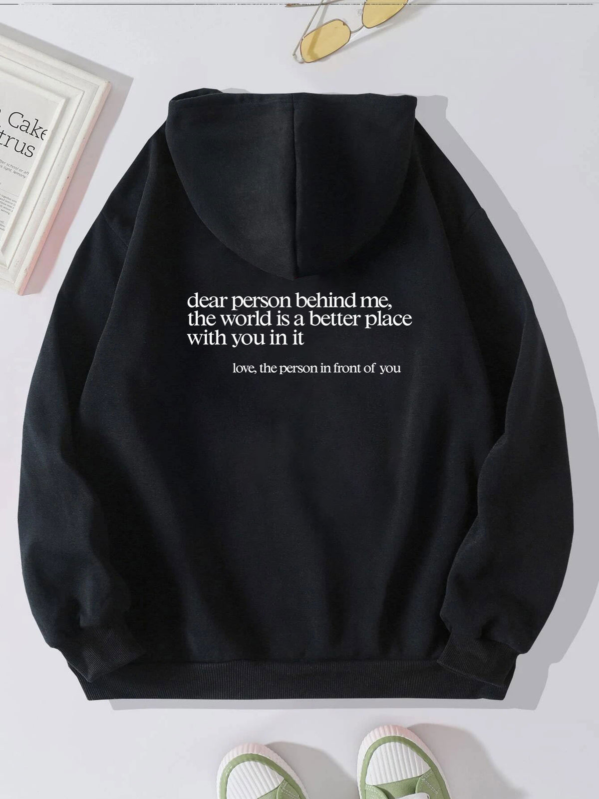 Foreign trade women's cashmere hoodie plain color letter slogan printed kangaroo pocket drawstring printed hoodie