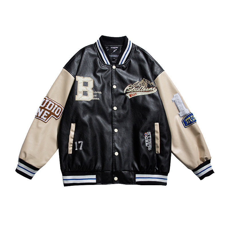 South Summer Disguise 2022 Spring Men's Jacket Japanese campus fashion brand decorative patchwork creative embroidery casual leather jacket