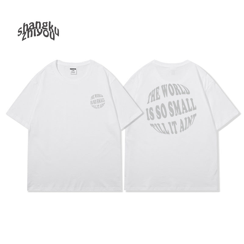 2023 spring and summer heavy cotton loose American tide brand T-shirt men's top oversize off shoulder printed half sleeve