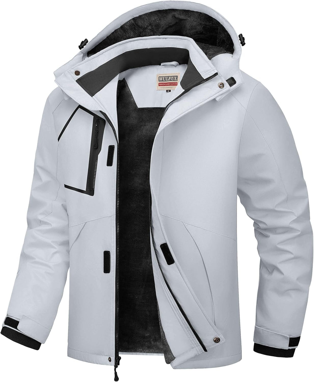 Men's Waterproof Ski Jacket - Insulated Windproof Winter Coat with Fleece Lining and Hood