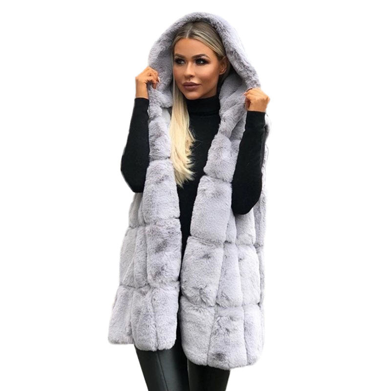 Amazon explodes 2019 hot selling hooded coat imitation fur women's vest cardigan women