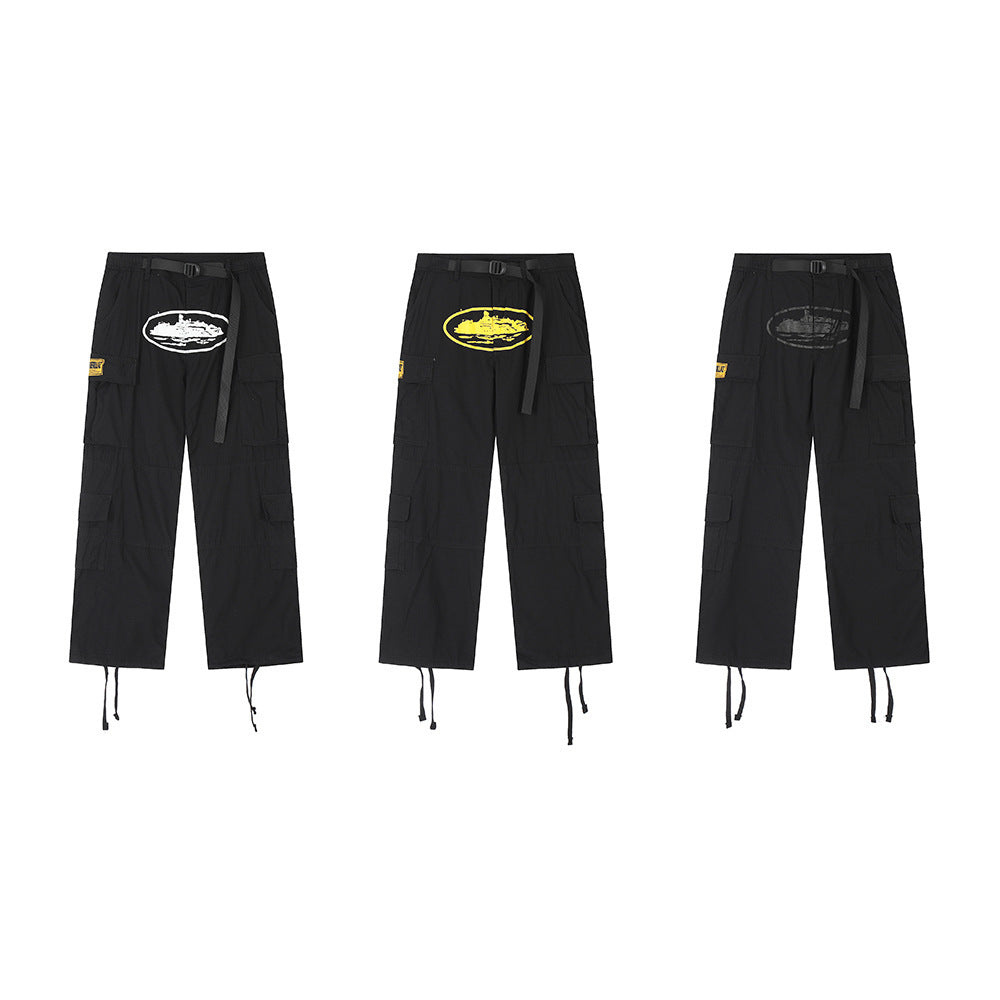 summer new European and American letter printed casual pants waterproof woven pants men's overalls
