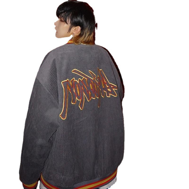 Single breasted hipster baseball jacket side seam pocket loose young cotton casual men's jacket