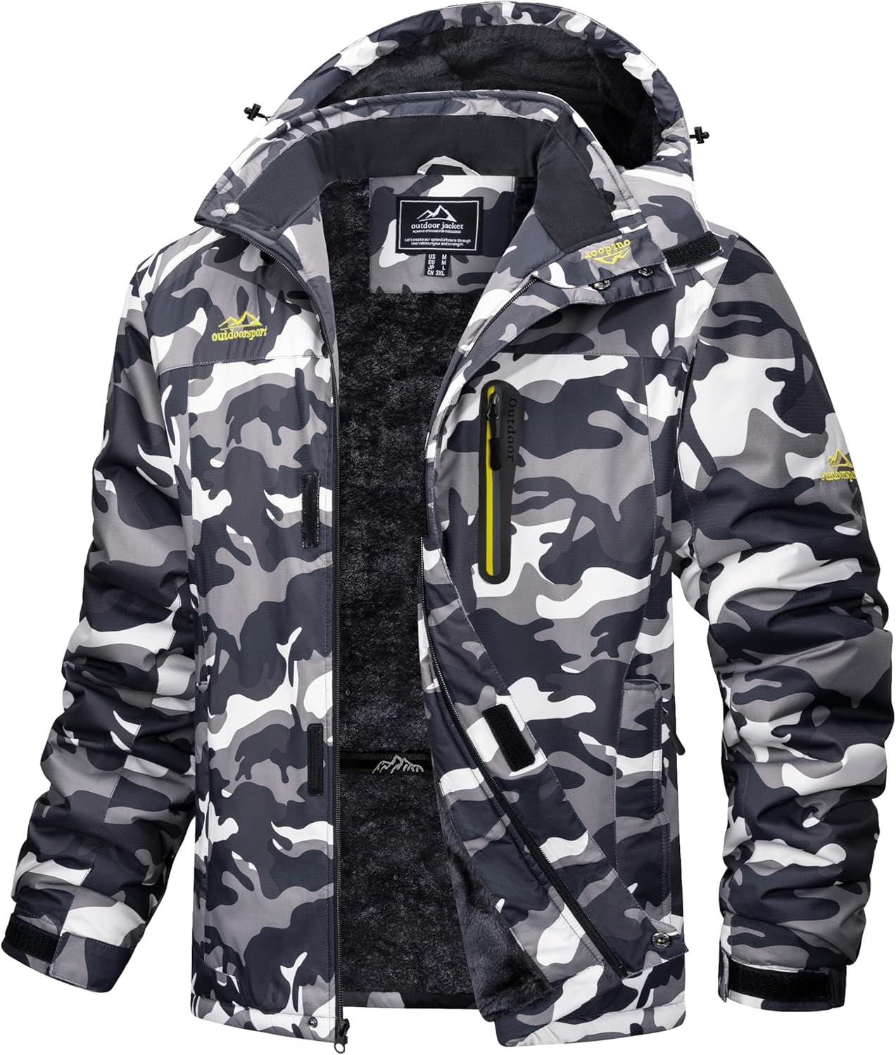 Men's Waterproof Winter Jacket Featuring Fleece Lining, Hood, and Multiple Pockets for Skiing and Snowboarding
