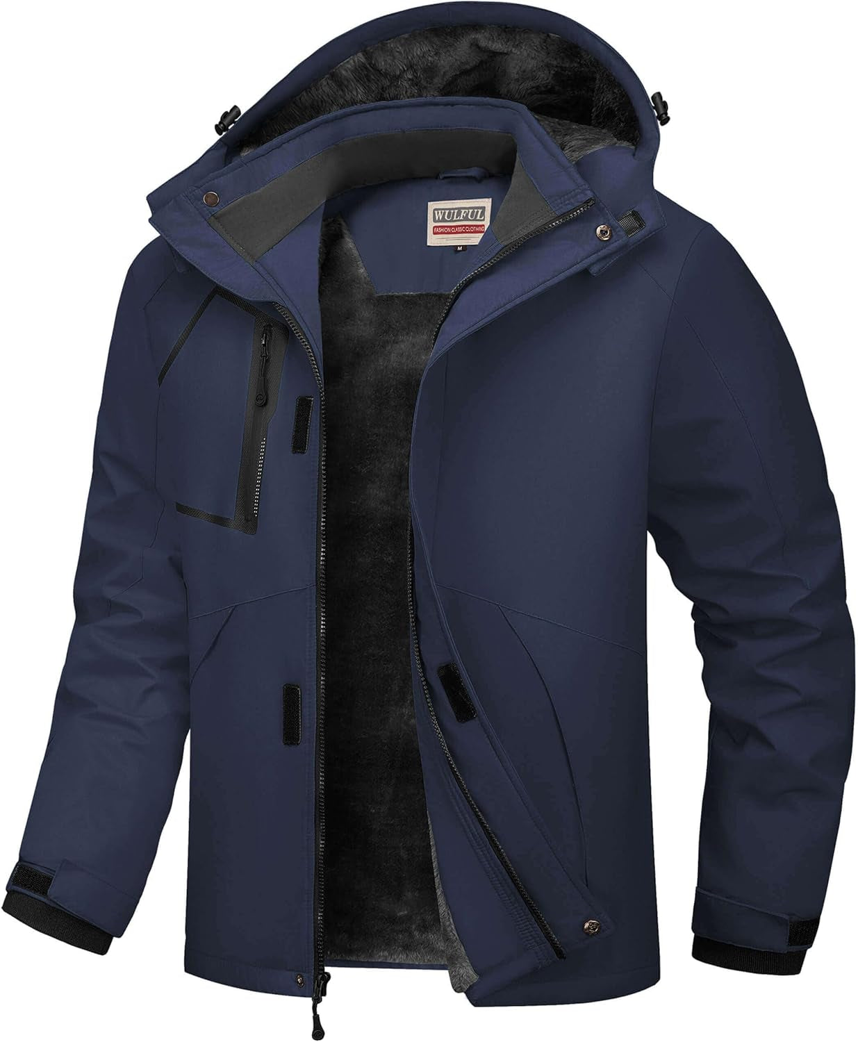 Men's Waterproof Ski Jacket - Insulated Windproof Winter Coat with Fleece Lining and Hood