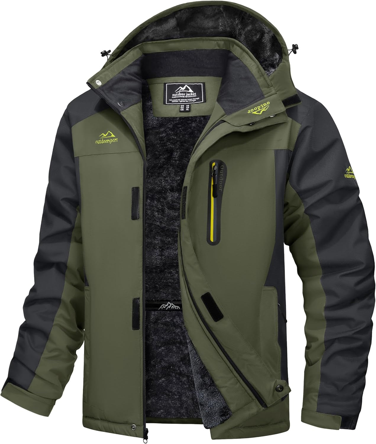 Men's Waterproof Winter Jacket Featuring Fleece Lining, Hood, and Multiple Pockets for Skiing and Snowboarding