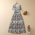 XXL cross-border foreign trade 2023 spring and summer new women's V-neck short sleeve abstract print waist waist long dress