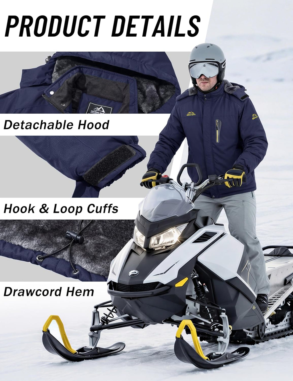 Men's Waterproof Winter Jacket Featuring Fleece Lining, Hood, and Multiple Pockets for Skiing and Snowboarding