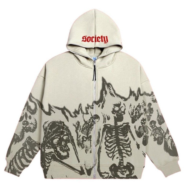 Amazon wish European and American couples street wear retro skull print Goth style zipper cardigan hoodie