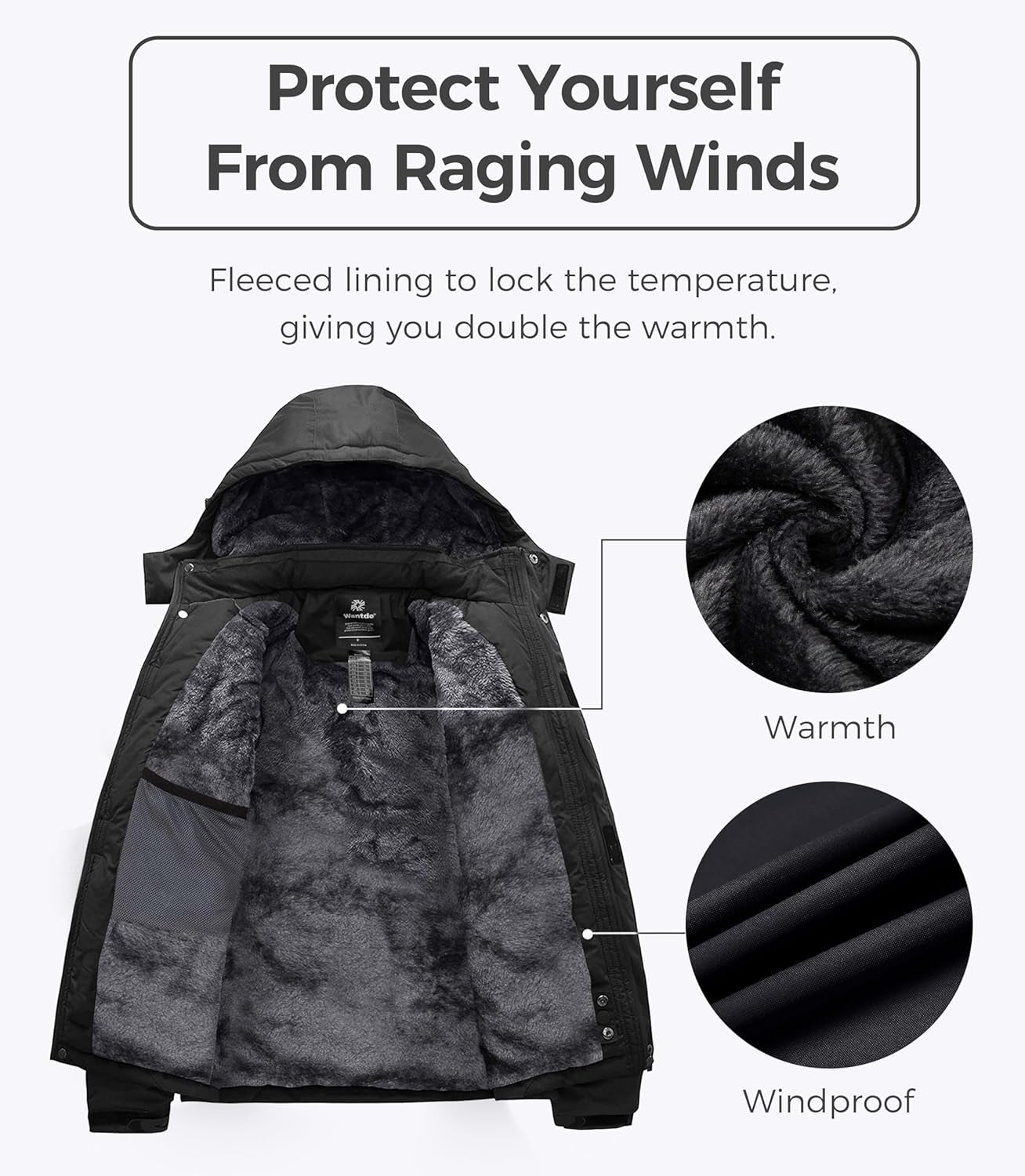 Men's Insulated Waterproof Ski Jacket - Windproof Hooded Winter Coat