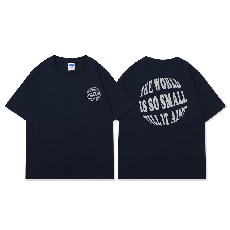 2023 spring and summer heavy cotton loose American tide brand T-shirt men's top oversize off shoulder printed half sleeve