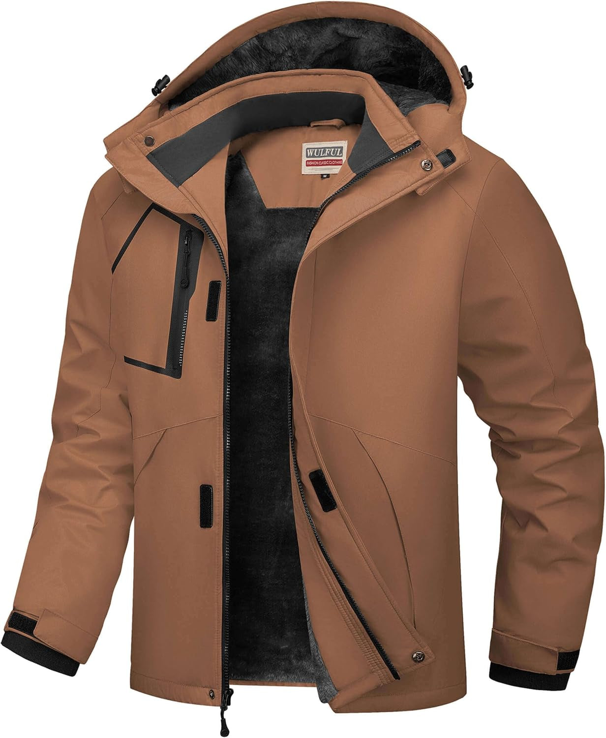 Men's Waterproof Ski Jacket - Insulated Windproof Winter Coat with Fleece Lining and Hood