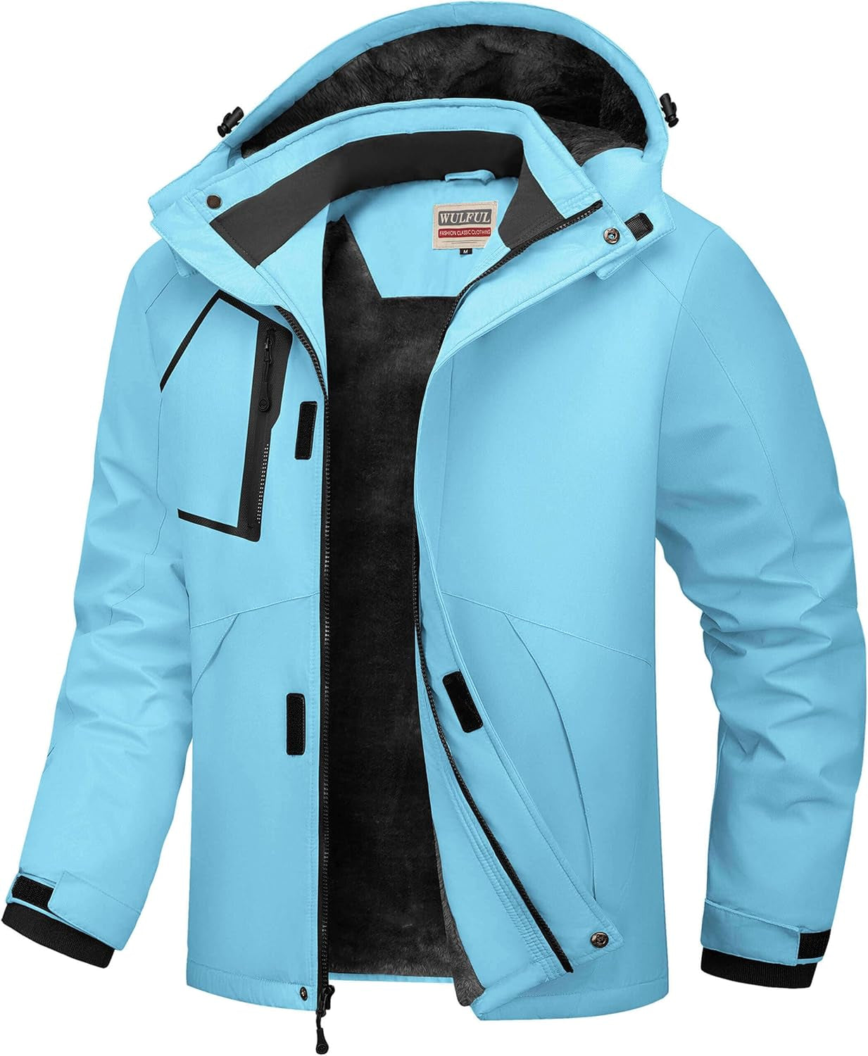 Men's Waterproof Ski Jacket - Insulated Windproof Winter Coat with Fleece Lining and Hood