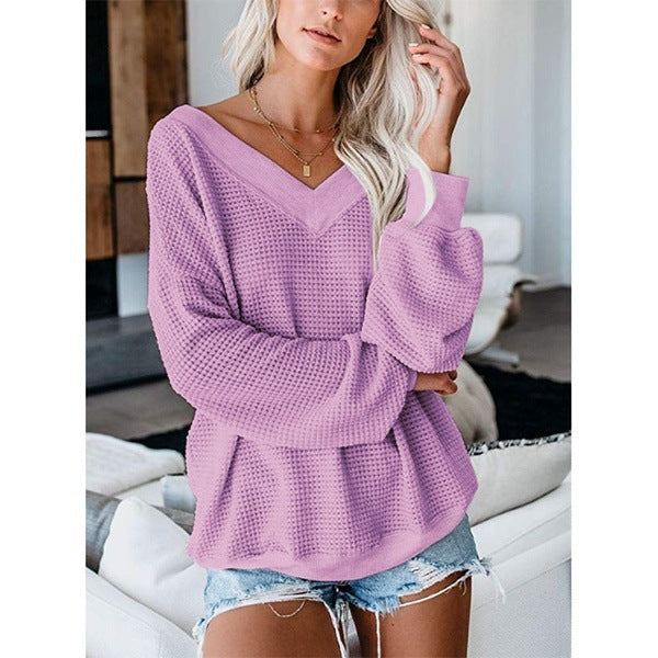 Chic V-Neck Checkered Knit Sweater