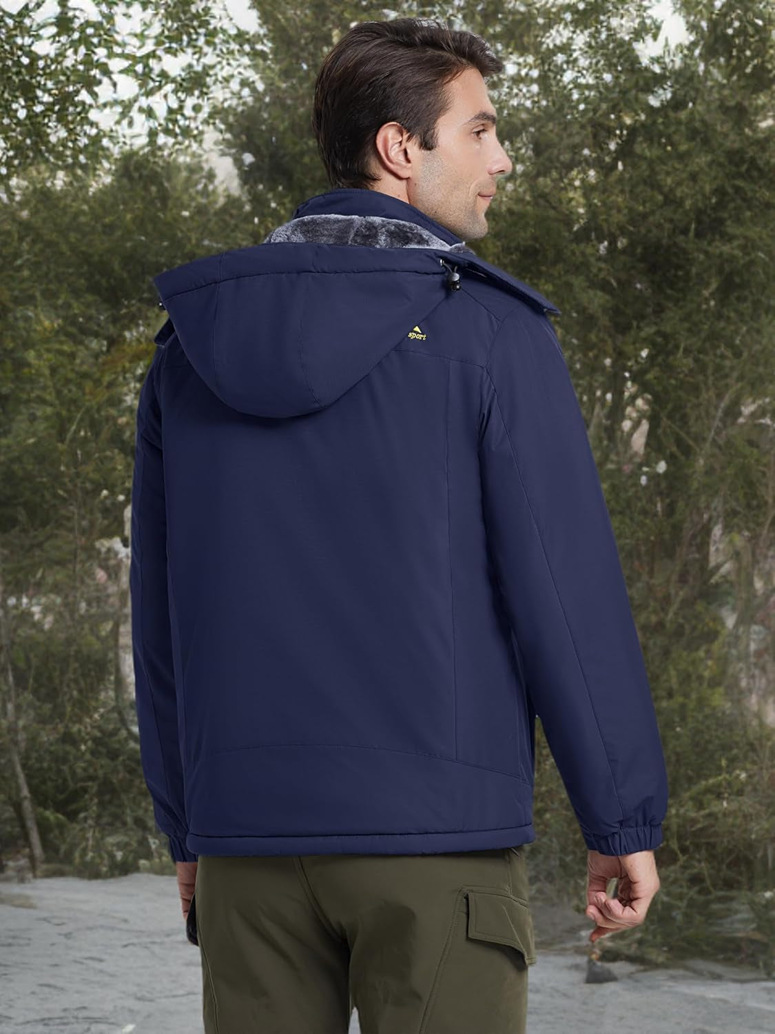 Men's Waterproof Winter Jacket Featuring Fleece Lining, Hood, and Multiple Pockets for Skiing and Snowboarding
