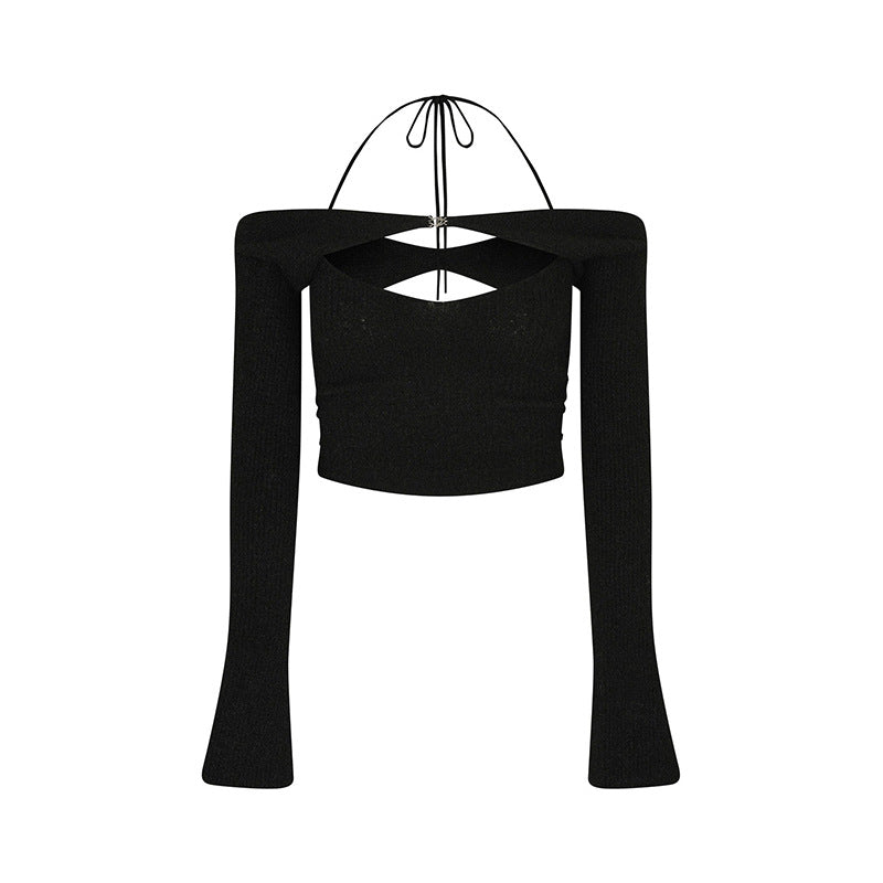 Clearance Hot Girl girl group one-line shoulder sweater sweater cardigan top female design sense pure desire to hang neck suspender vest