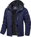 Men's Waterproof Winter Jacket Featuring Fleece Lining, Hood, and Multiple Pockets for Skiing and Snowboarding