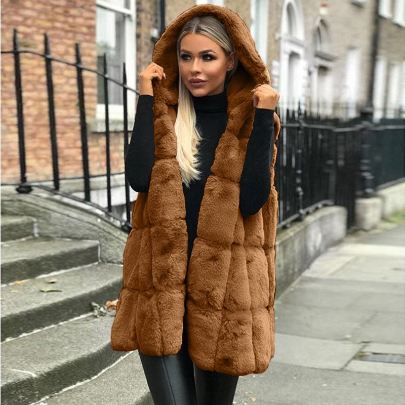 Amazon explodes 2019 hot selling hooded coat imitation fur women's vest cardigan women