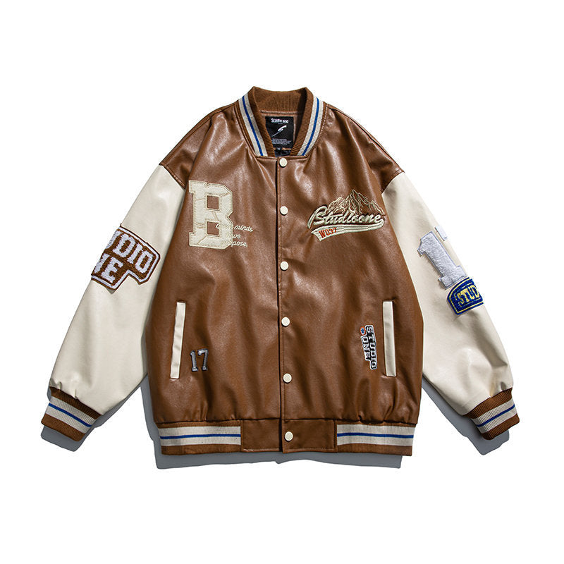 South Summer Disguise 2022 Spring Men's Jacket Japanese campus fashion brand decorative patchwork creative embroidery casual leather jacket