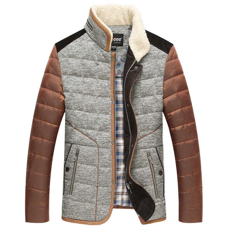 Winter new men's men's coat short form-fitting cotton coat stand collar leisure middle-aged father cotton-padded jacket