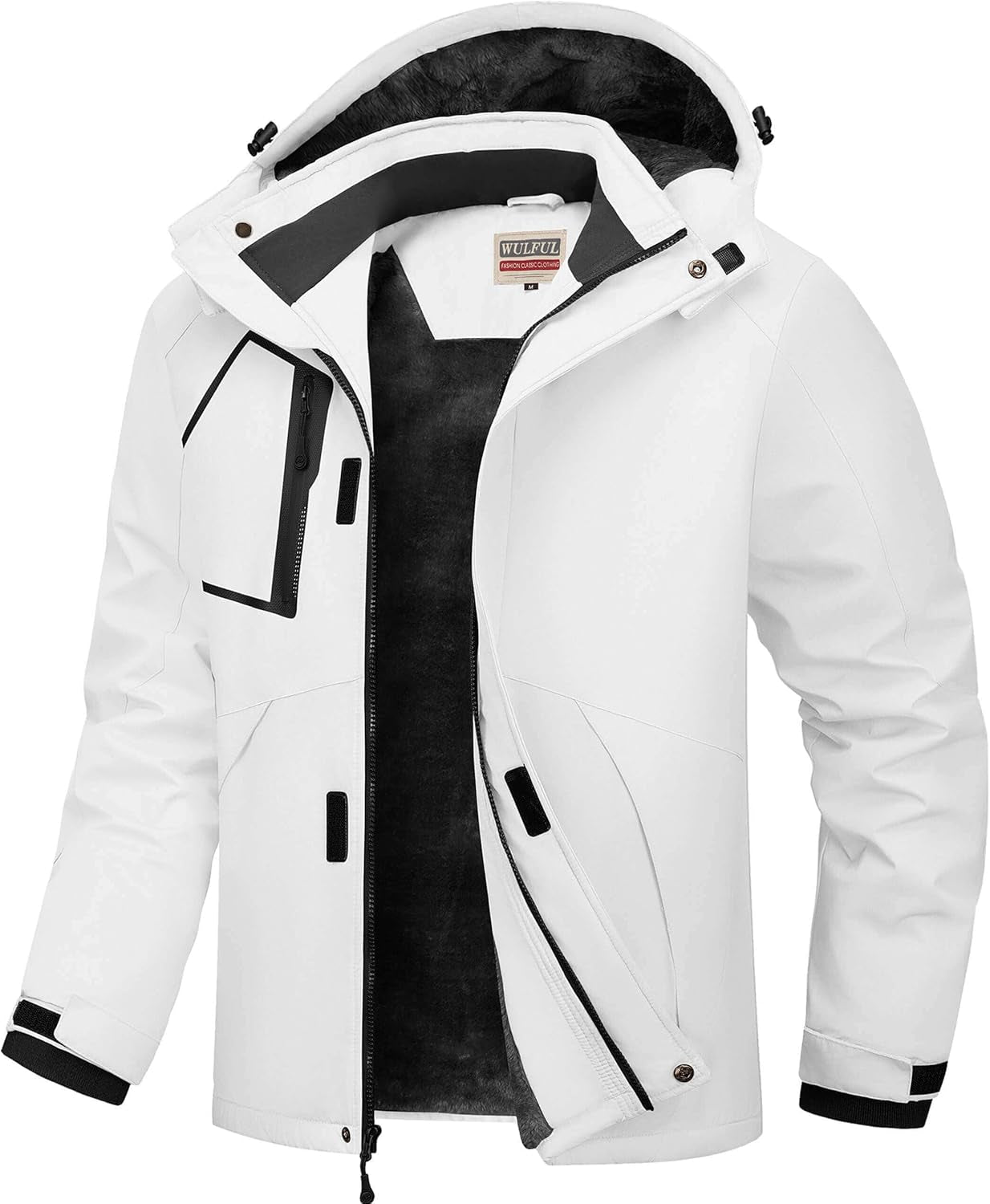Men's Waterproof Ski Jacket - Insulated Windproof Winter Coat with Fleece Lining and Hood