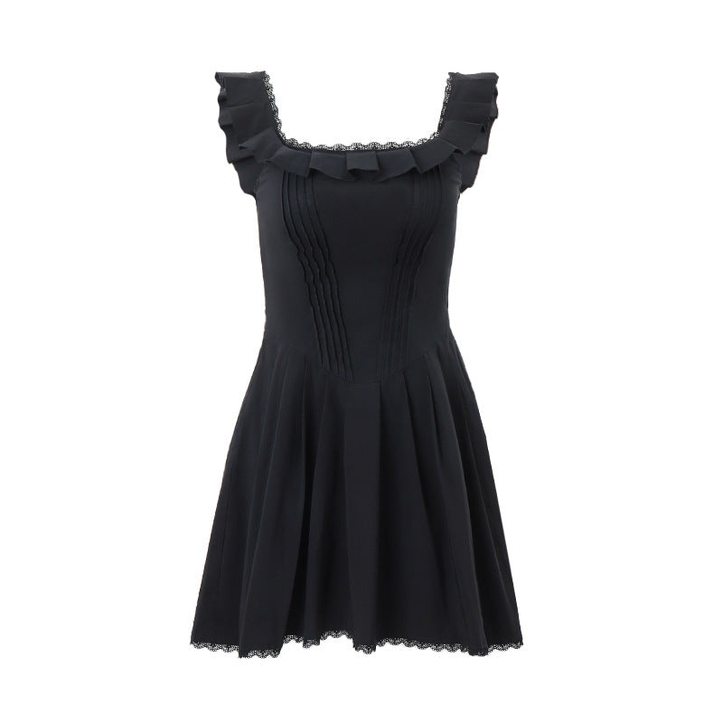 Foreign trade Amazon ins Europe and the United States summer new French style temperament square collar wooden ear side fishbone corset dress female