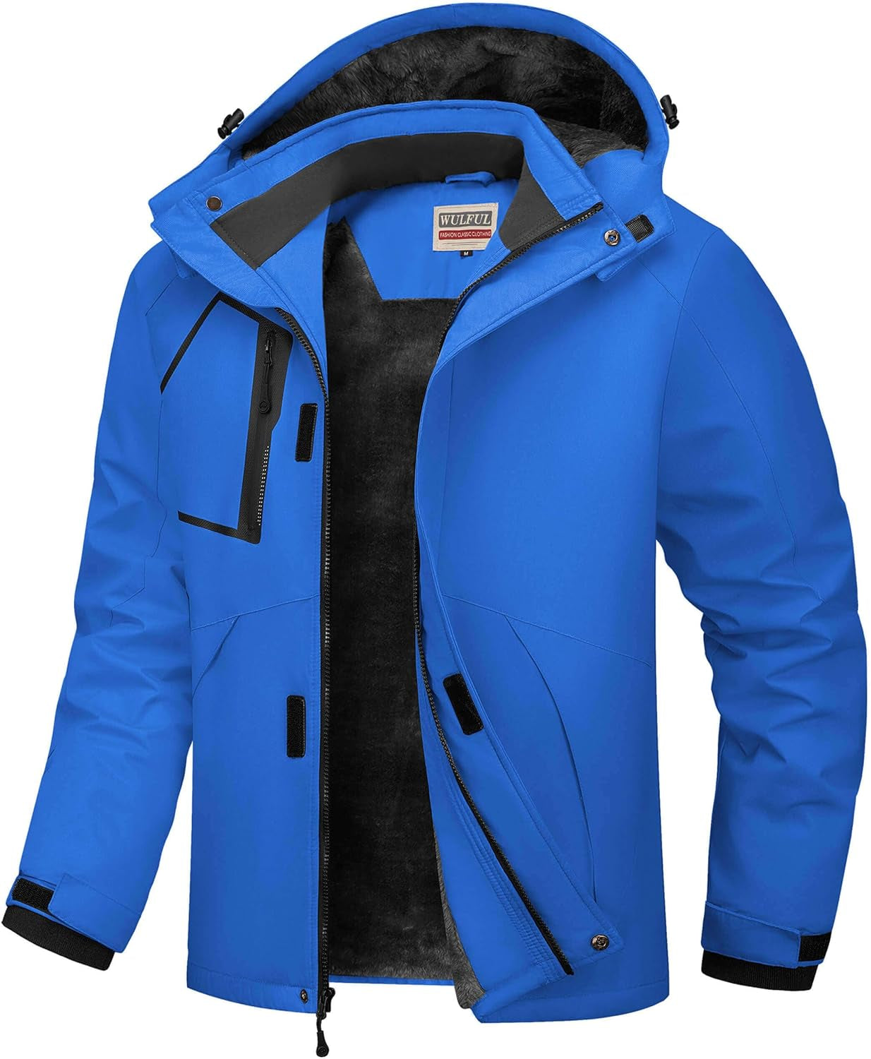 Men's Waterproof Ski Jacket - Insulated Windproof Winter Coat with Fleece Lining and Hood