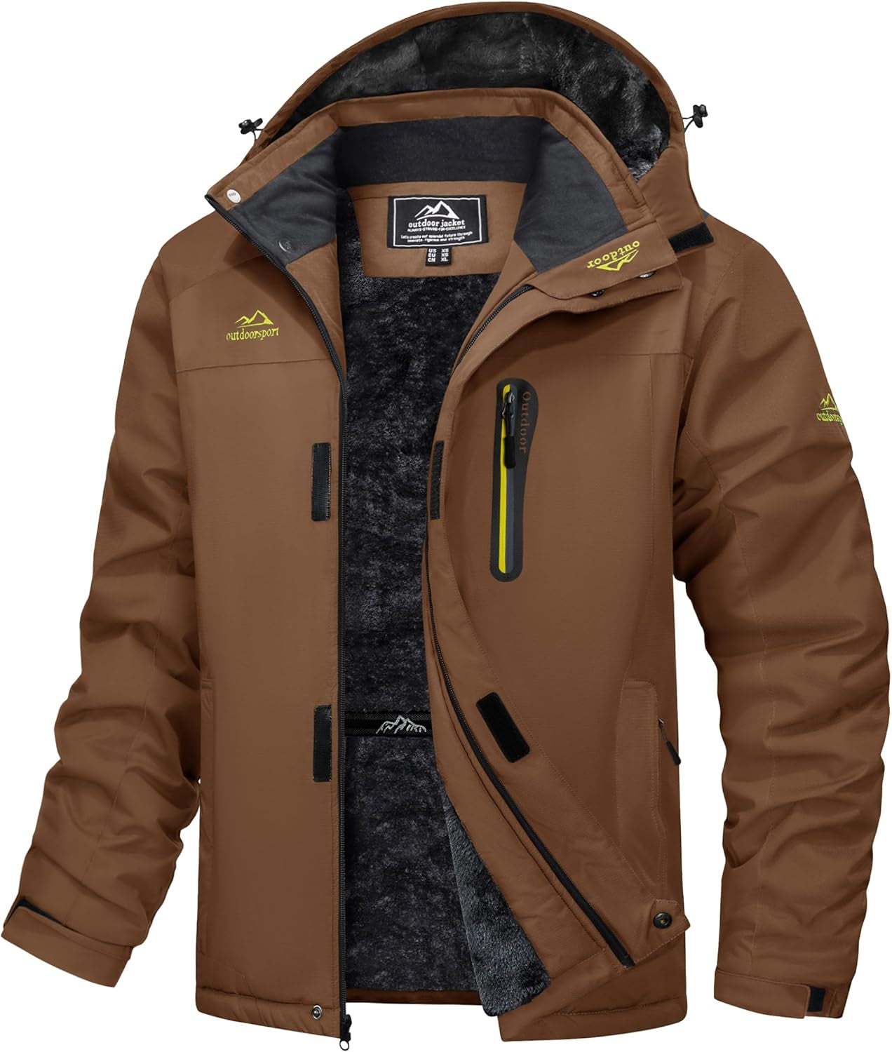 Men's Waterproof Winter Jacket Featuring Fleece Lining, Hood, and Multiple Pockets for Skiing and Snowboarding