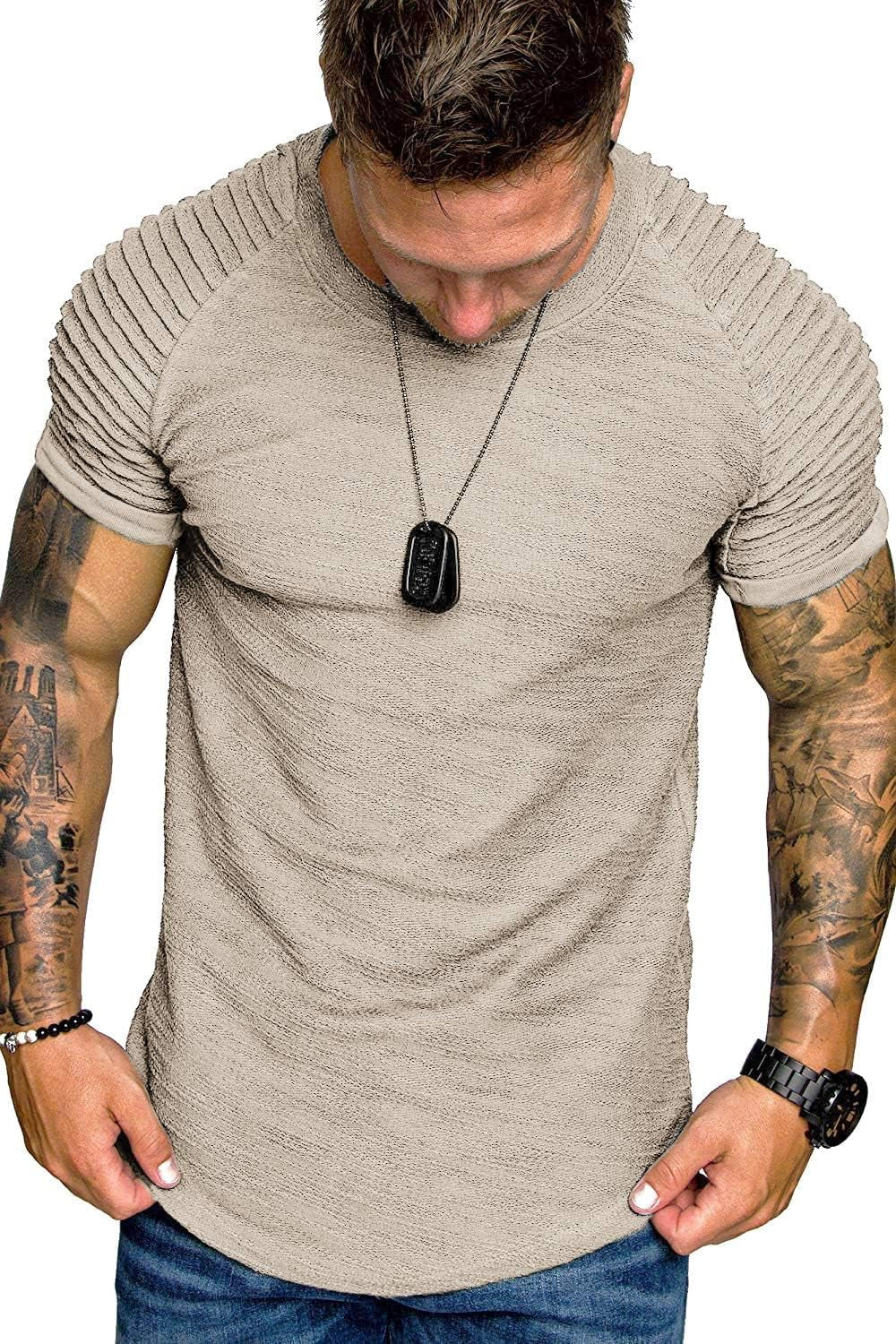 Elevate Your Workout with Our Mens 2-Pack Fitted T-Shirts - Stylish Pleats Sleeve Muscle Gym Tees