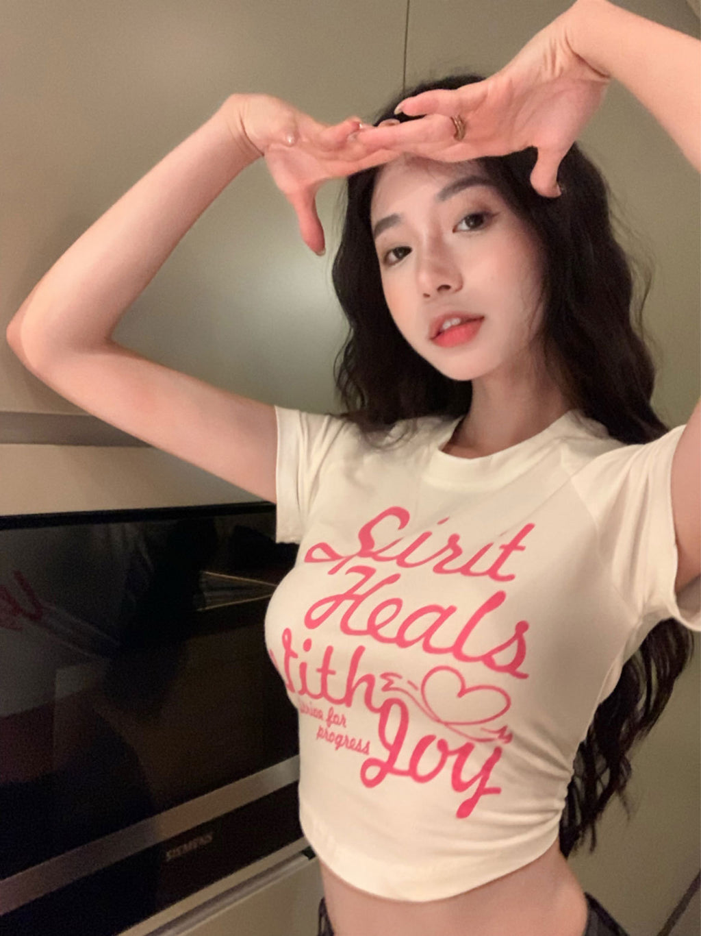 Sweet and spicy printed T-shirt women's ins tide summer white spice girl thin style high waist tight sexy short sleeve short style top