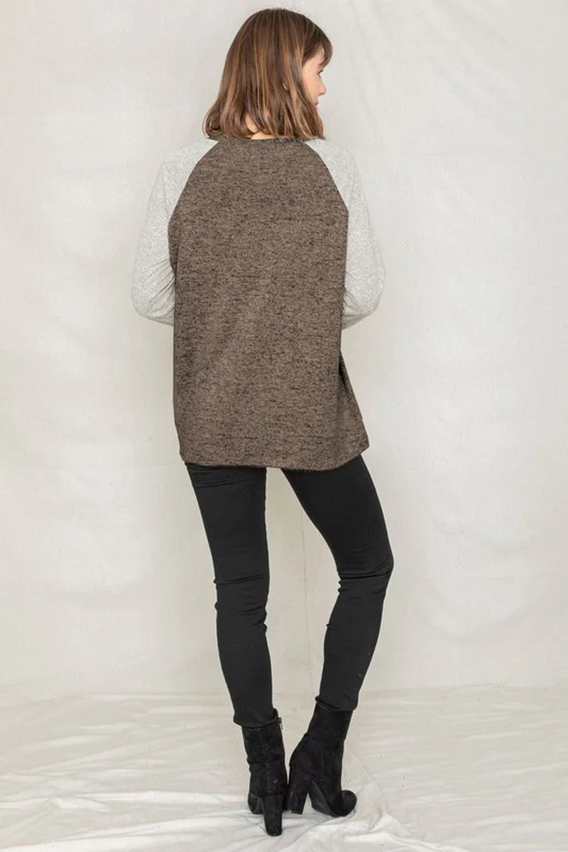 Elevate Your Style with Our Chic Solid Two Tone Raglan Tunic