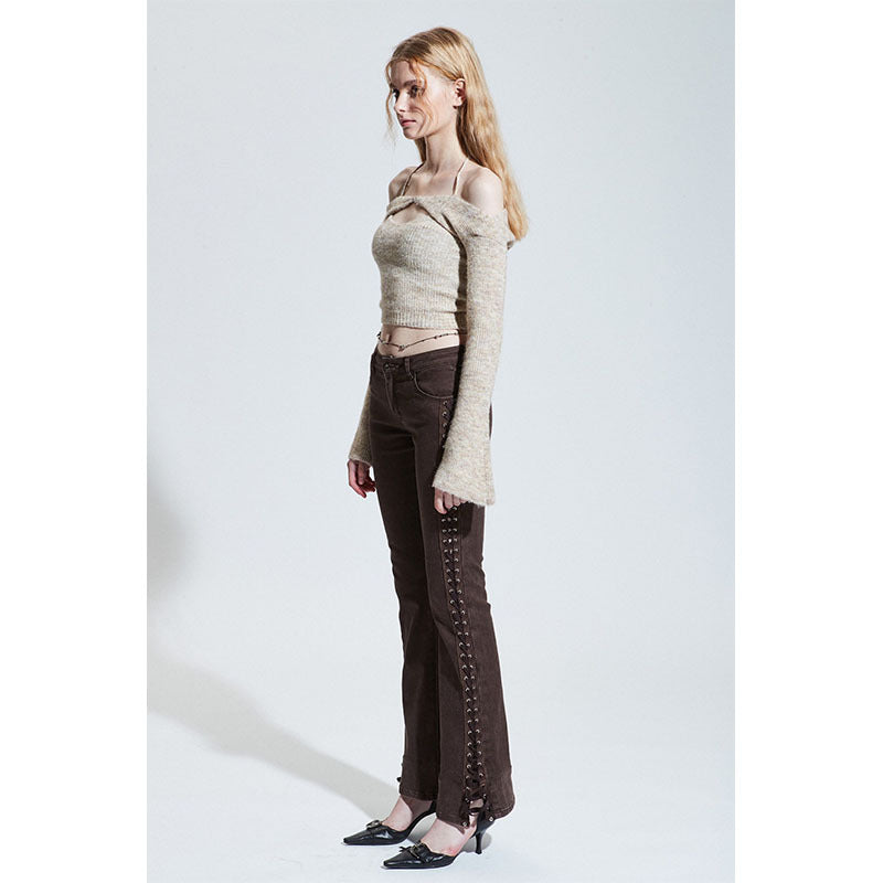 Clearance Hot Girl girl group one-line shoulder sweater sweater cardigan top female design sense pure desire to hang neck suspender vest