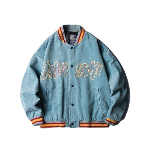 Single breasted hipster baseball jacket side seam pocket loose young cotton casual men's jacket