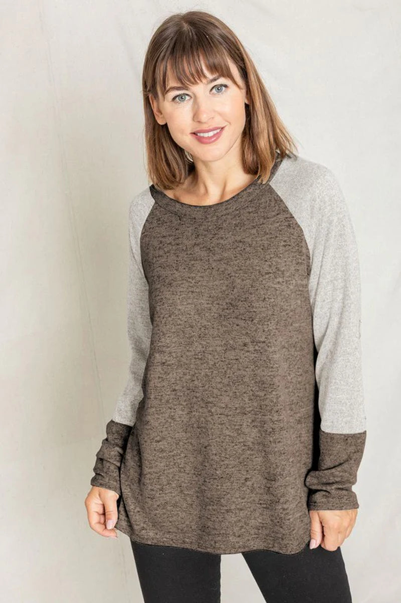 Elevate Your Style with Our Chic Solid Two Tone Raglan Tunic